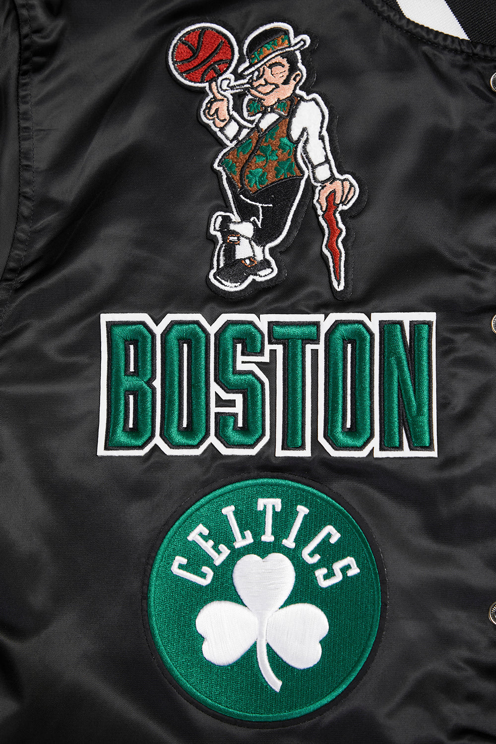 NBA BOSTON CELTICS RETRO CLASSIC MEN'S RIB SATIN JACKET (BLACK) - Image 10