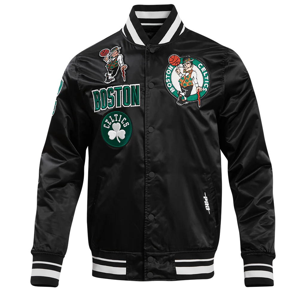 NBA BOSTON CELTICS RETRO CLASSIC MEN'S RIB SATIN JACKET (BLACK) - Image 3