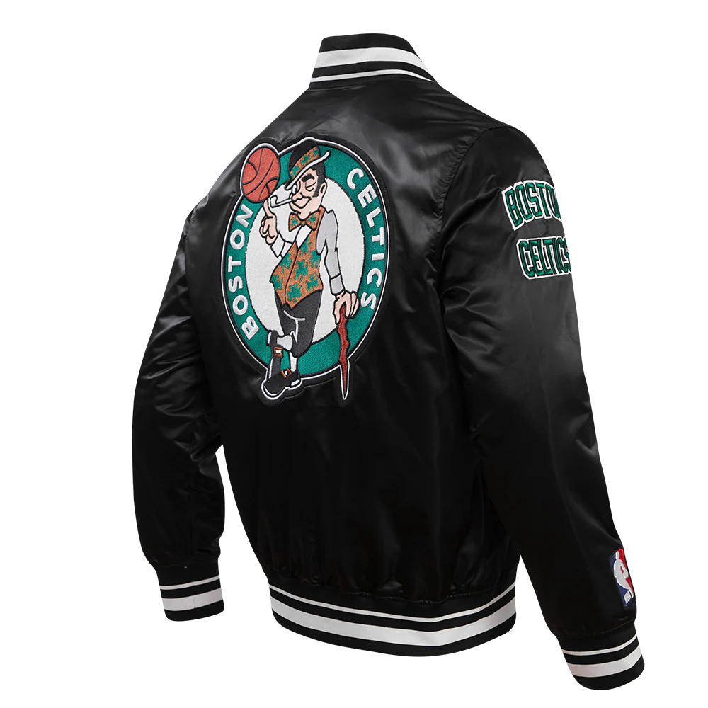 NBA BOSTON CELTICS RETRO CLASSIC MEN'S RIB SATIN JACKET (BLACK) - Image 5