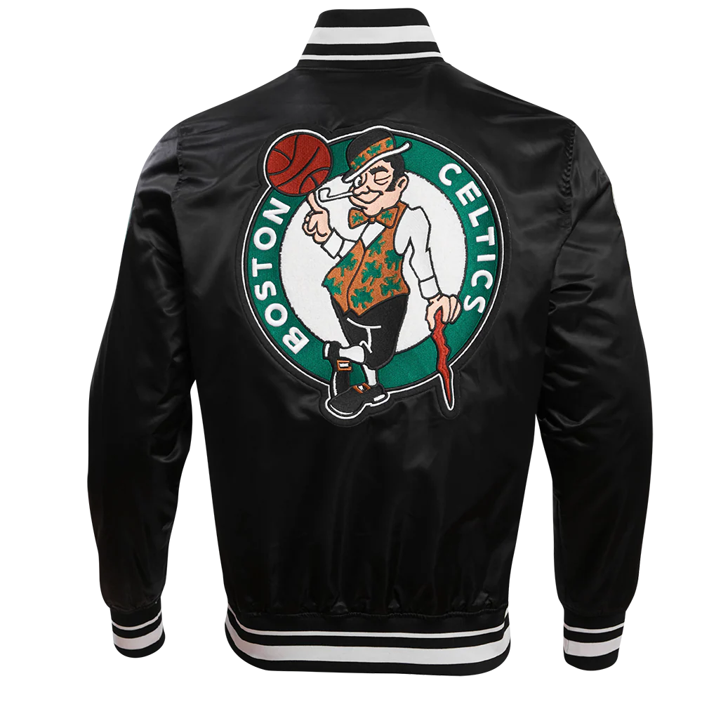 NBA BOSTON CELTICS RETRO CLASSIC MEN'S RIB SATIN JACKET (BLACK) - Image 6