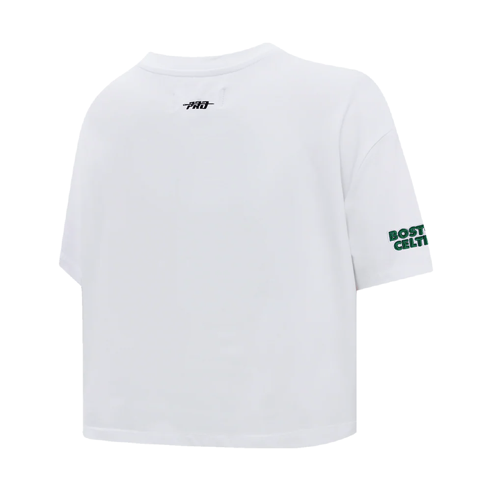 NBA BOSTON CELTICS SCRIPT TAIL WOMEN'S SINGLE JERSEY BOXY TEE (WHITE) - Image 4