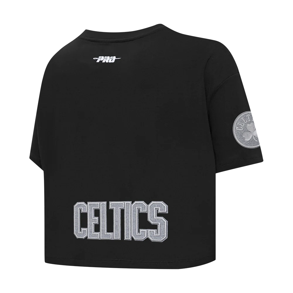 NBA BOSTON CELTICS REVERSE FRENCH TERRY WOMEN'S SINGLE JERSEY BOXY TEE (BLACK) - Image 4