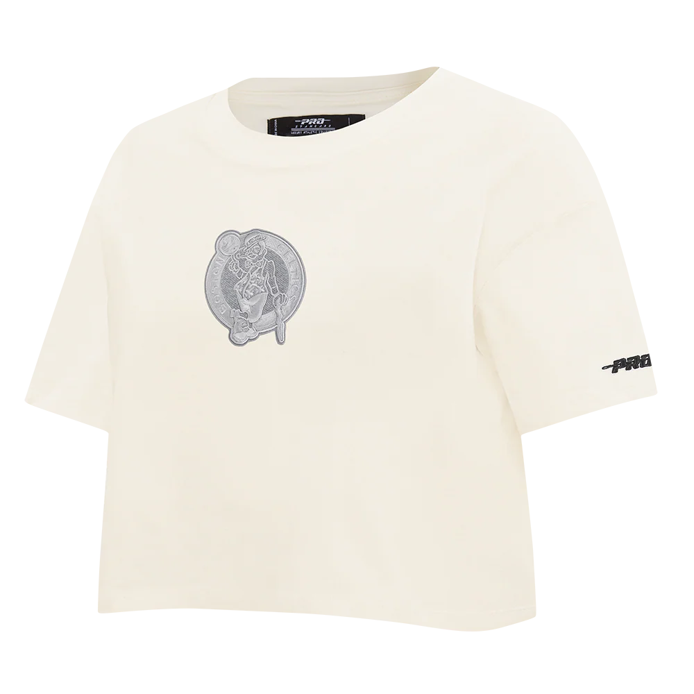 NBA BOSTON CELTICS REVERSE FRENCH TERRY WOMEN'S SINGLE JERSEY BOXY TEE (EGGSHELL) - Image 2