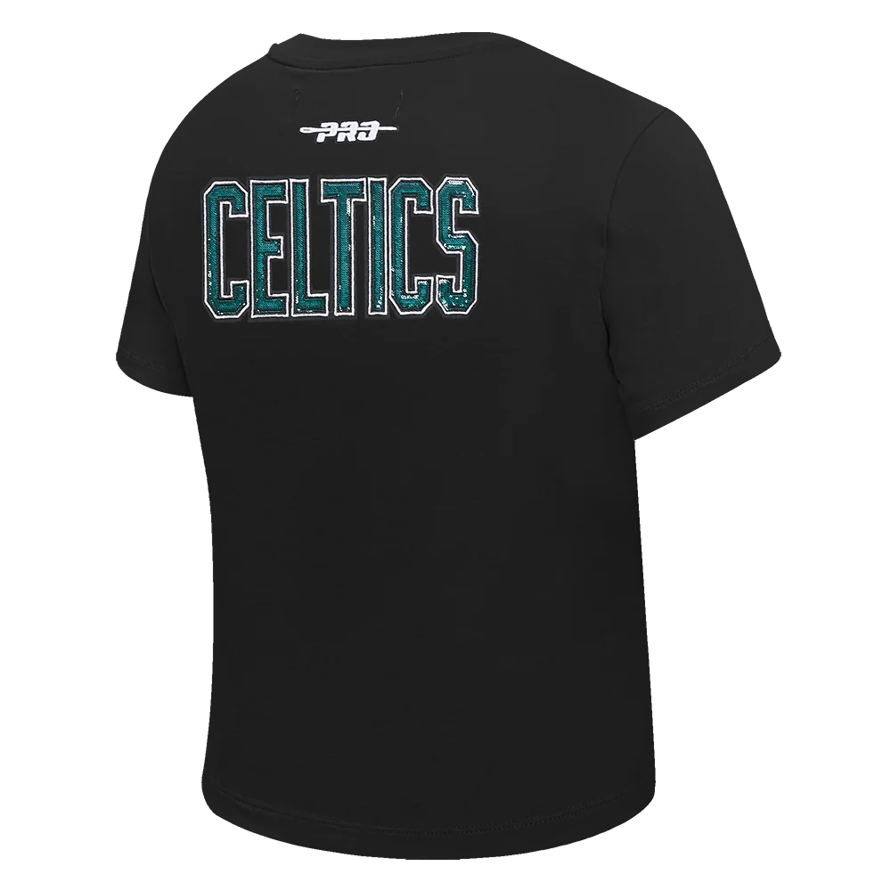 NBA BOSTON CELTICS GAME DAY CLASSICS WOMEN'S SINGLE JERSEY BABY DOLL TEE (BLACK) - Image 4