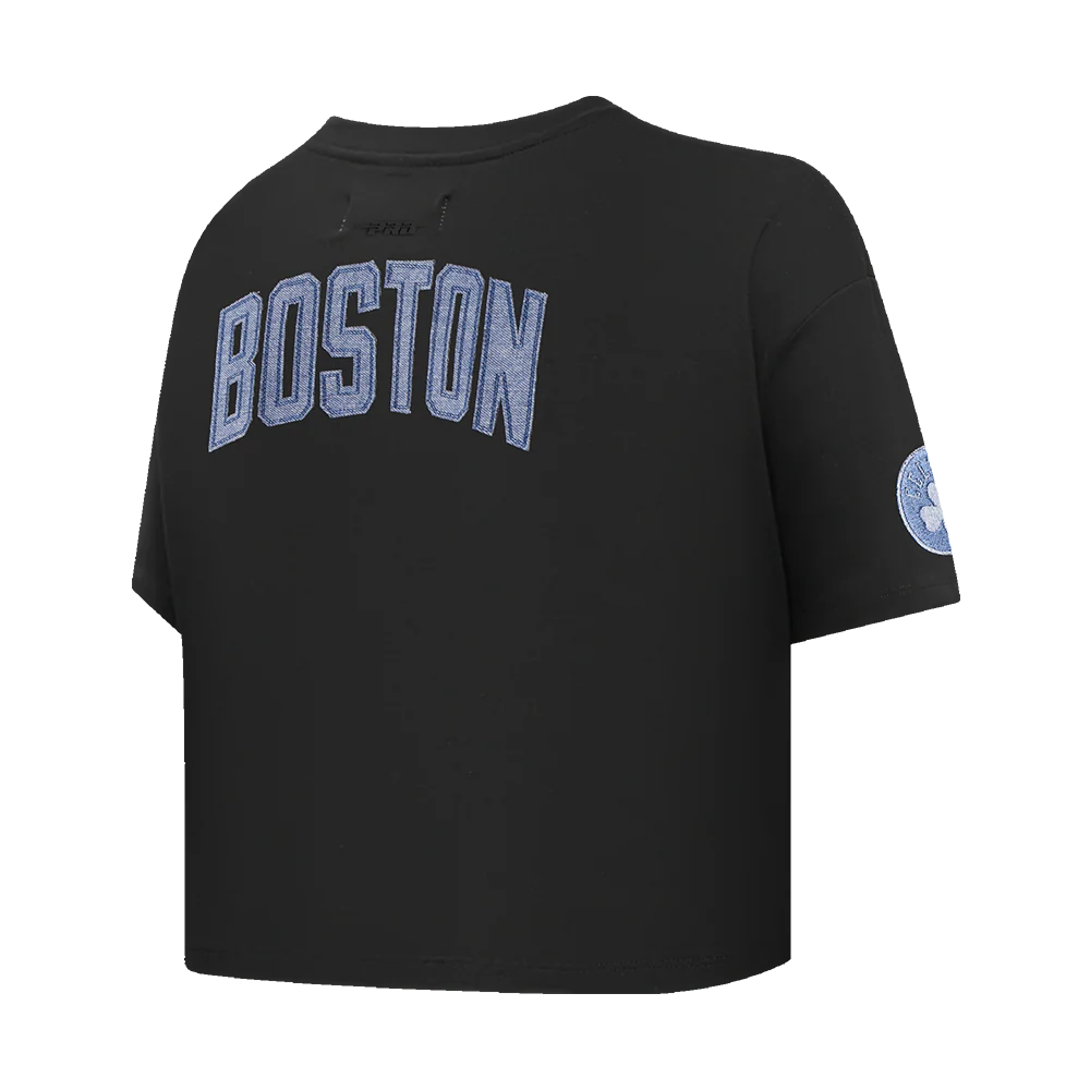 NBA BOSTON CELTICS VARSITY BLUES WOMEN'S BOXY TEE (BLACK) - Image 4