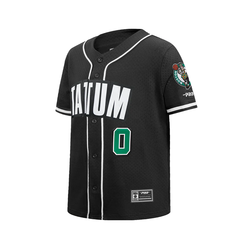 NBA BOSTON CELTICS JAYSON TATUM #0 CLASSIC PNN BIG BOY'S MESH BUTTON DOWN SHIRT (BLACK) - Image 2