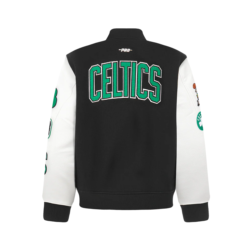 NBA BOSTON CELTICS CLASSIC BIG BOYS WOOL VARSITY JACKET (BLACK/WHITE) - Image 3