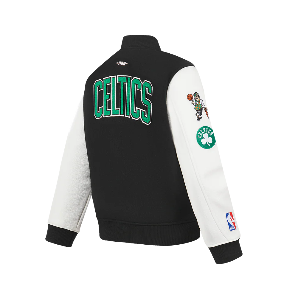 NBA BOSTON CELTICS CLASSIC BIG BOYS WOOL VARSITY JACKET (BLACK/WHITE) - Image 4