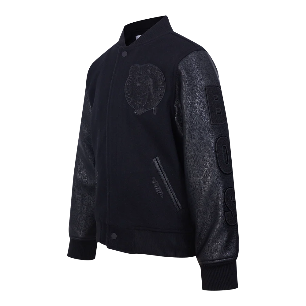 NBA BOSTON CELTICS TRIPLE BLACK BIG BOYS WOOL VARSITY JACKET (JET BLACK) - Image 2