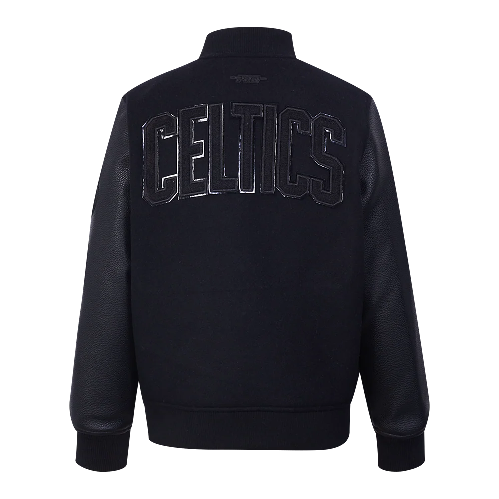 NBA BOSTON CELTICS TRIPLE BLACK BIG BOYS WOOL VARSITY JACKET (JET BLACK) - Image 3