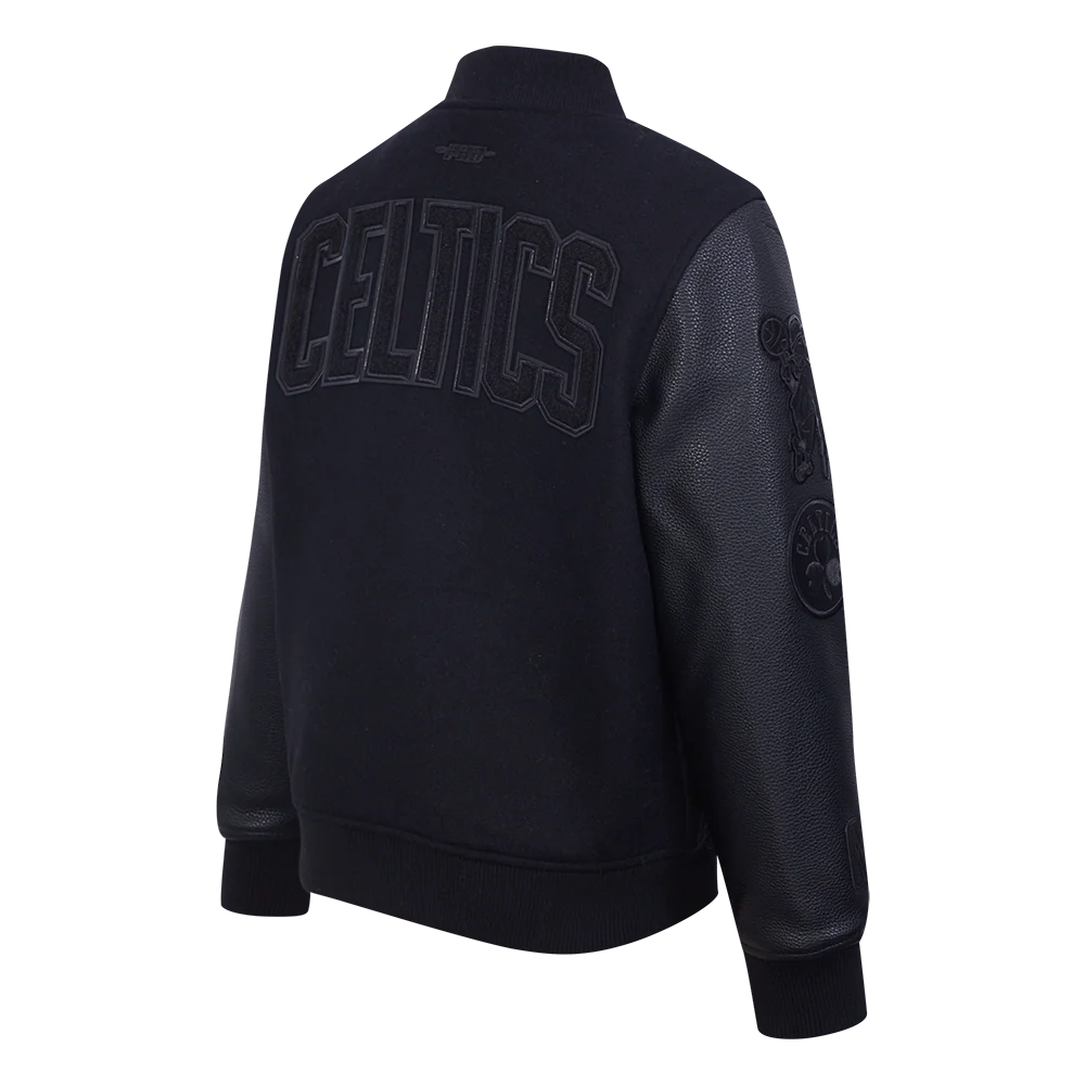 NBA BOSTON CELTICS TRIPLE BLACK BIG BOYS WOOL VARSITY JACKET (JET BLACK) - Image 4