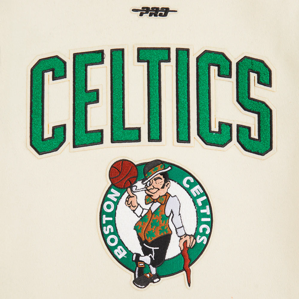 NBA BOSTON CELTICS RETRO CLASSIC BIG BOYS RIB WOOL VARSITY JACKET (EGGSHELL/ KELLY GREEN) - Image 8