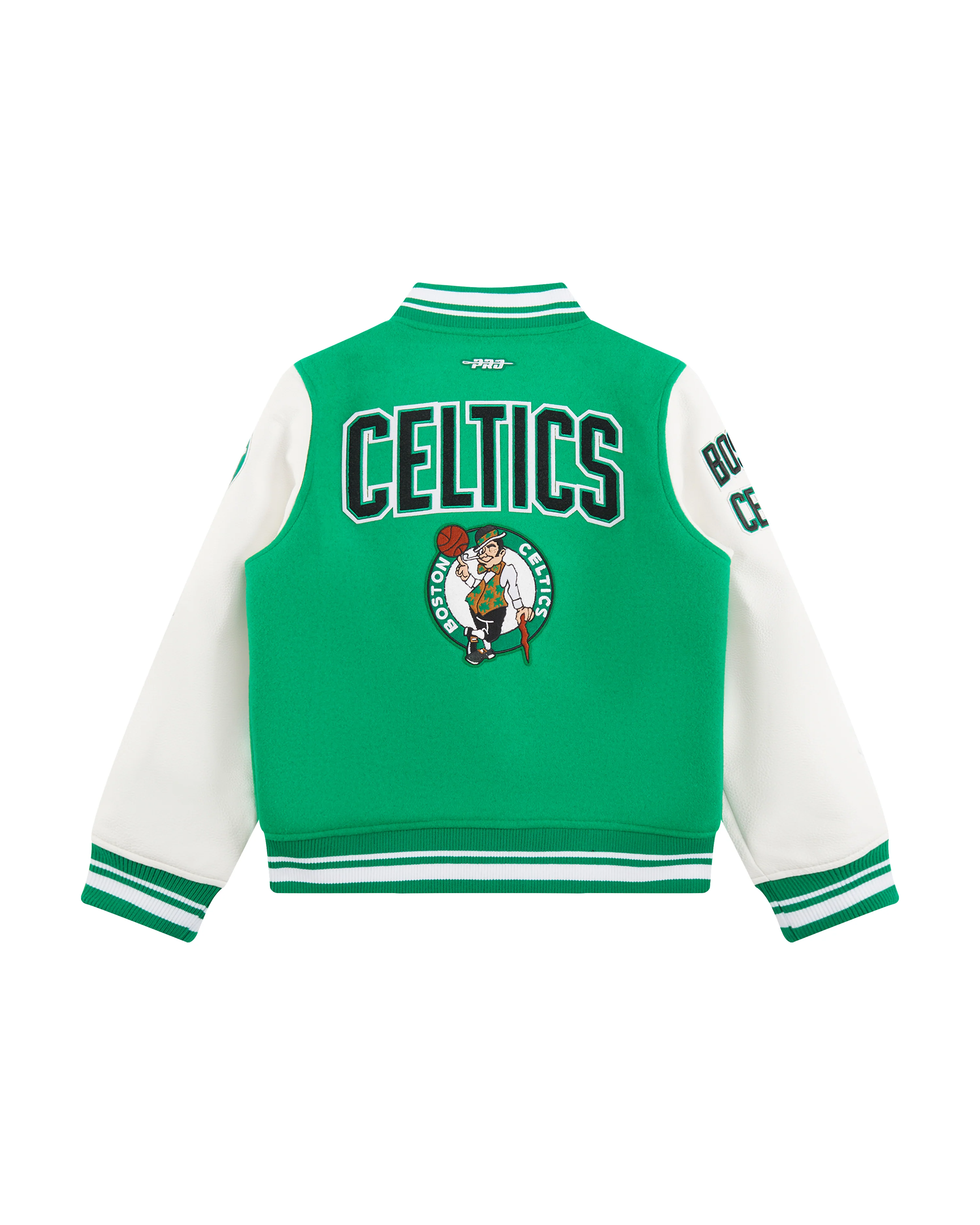 NBA BOSTON CELTICS RETRO CLASSIC BIG BOYS RIB WOOL VARSITY JACKET (KELLY GREEN/ WHITE) - Image 2