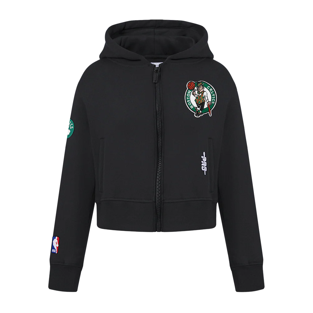 NBA BOSTON CELTICS CLASSIC BIG GIRLS FLEECE FULL ZIP HOODIE (BLACK)