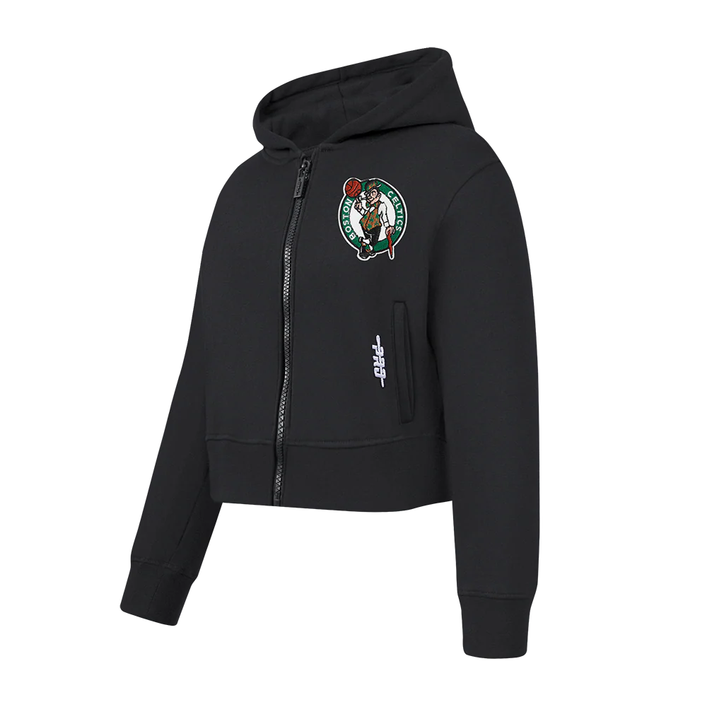 NBA BOSTON CELTICS CLASSIC BIG GIRLS FLEECE FULL ZIP HOODIE (BLACK) - Image 2