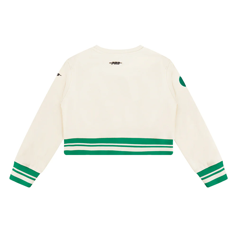 NBA BOSTON CELTICS RETRO CLASSIC BIG GIRLS RIB FLEECE CREWNECK (EGGSHELL/ KELLY GREEN) - Image 2