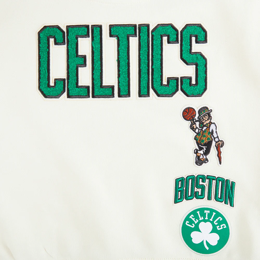 NBA BOSTON CELTICS RETRO CLASSIC BIG GIRLS RIB FLEECE CREWNECK (EGGSHELL/ KELLY GREEN) - Image 3
