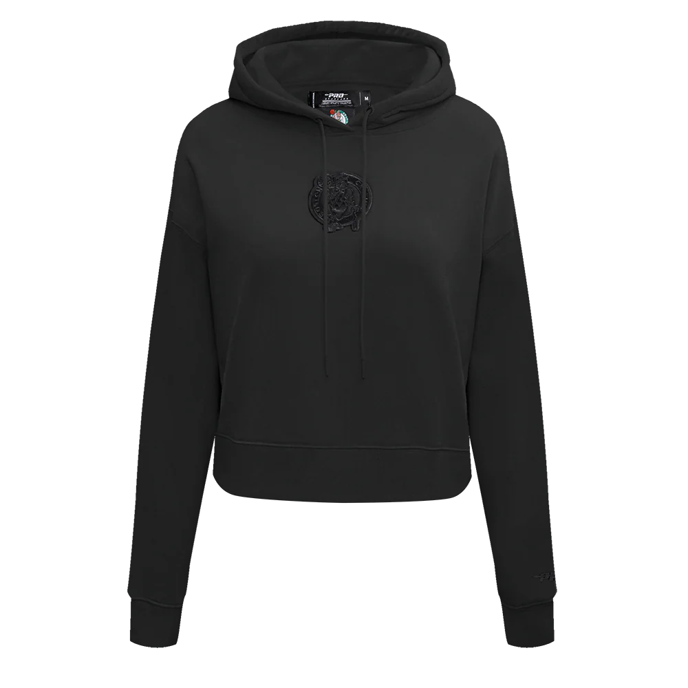 NBA BOSTON CELTICS NEUTRAL WOMENS CROPPED PULLOVER HOODIE (BLACK) - Image 3