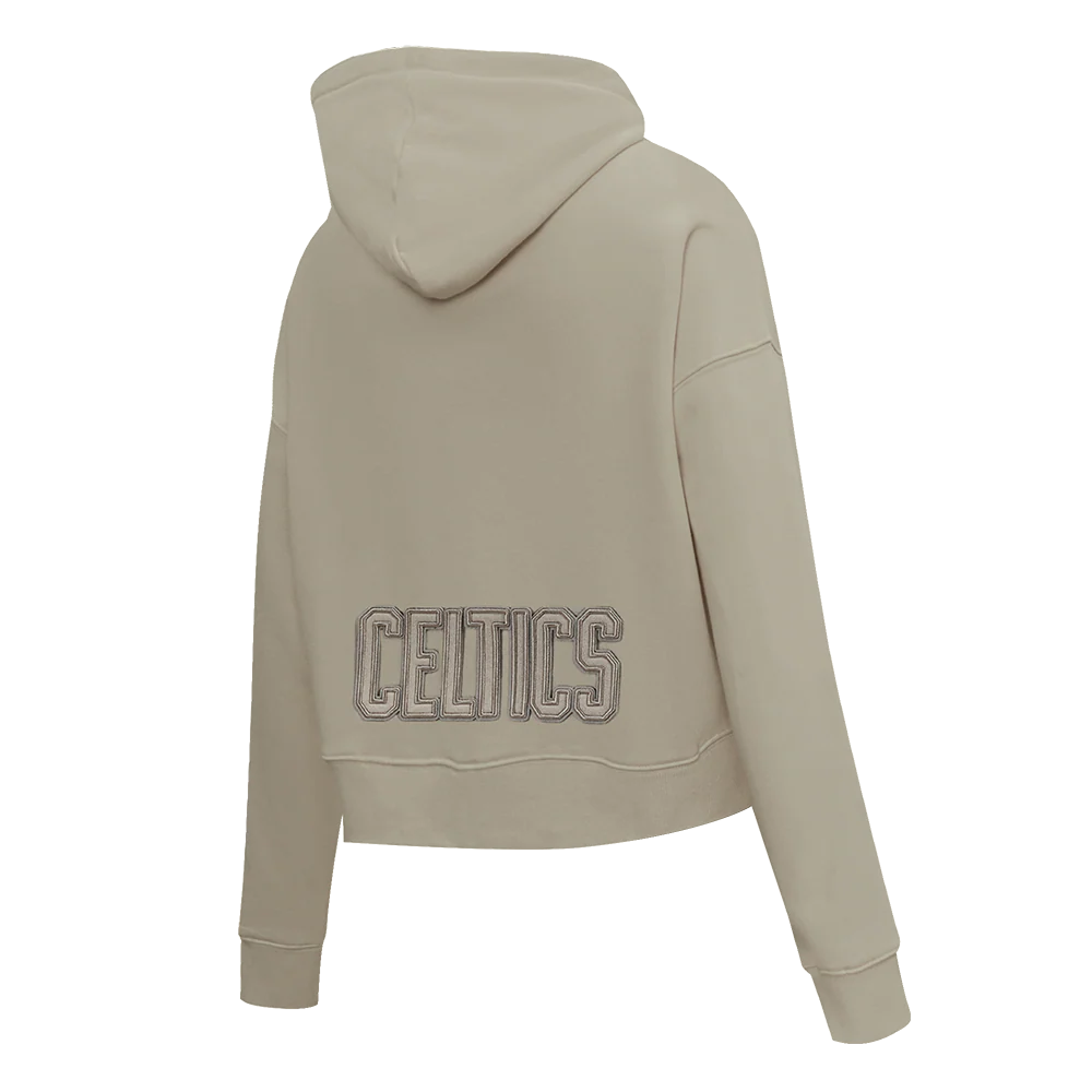 NBA BOSTON CELTICS NEUTRAL WOMEN'S CROPPED PULLOVER HOODIE (TAUPE) - Image 4