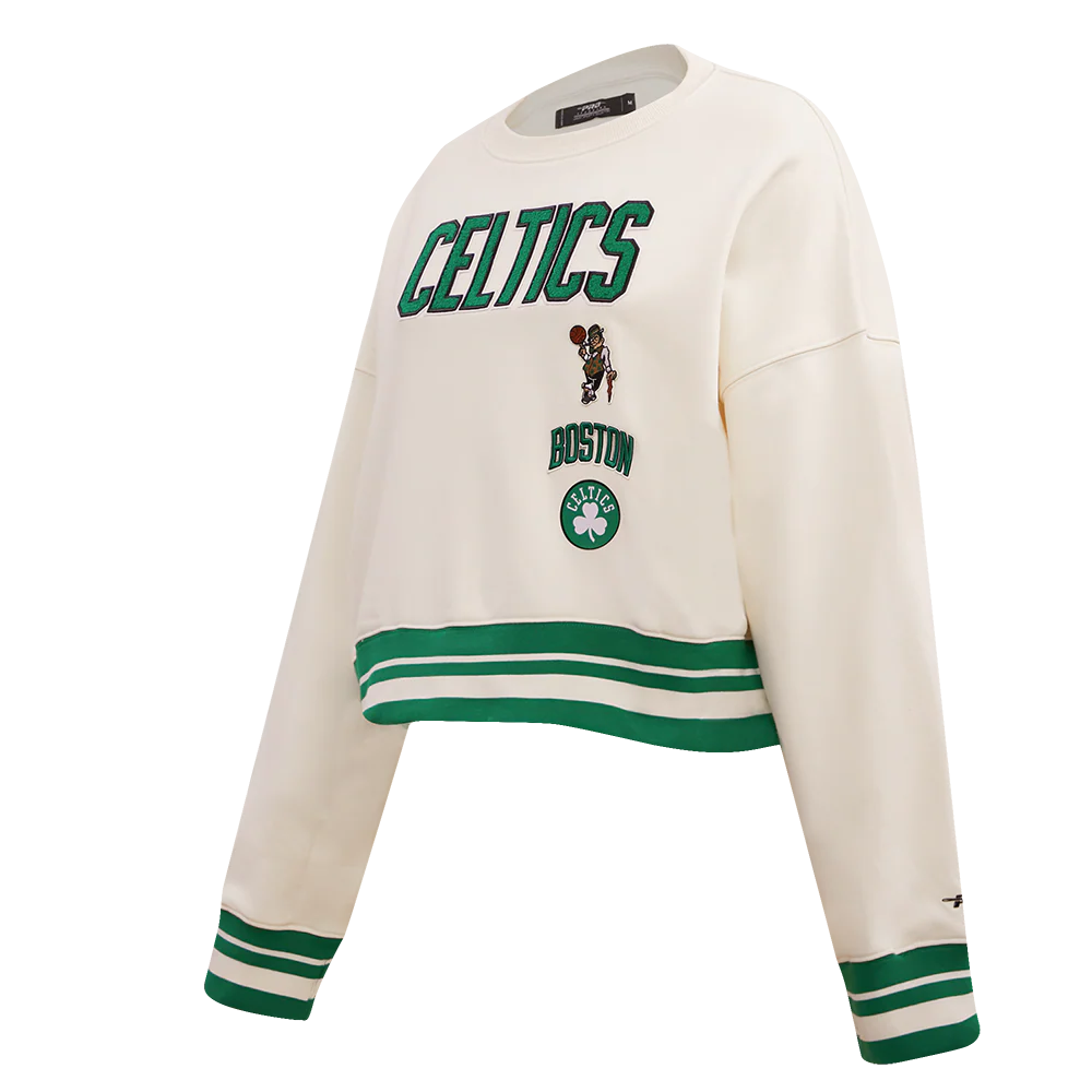 NBA BOSTON CELTICS RETRO CLASSIC WOMEN'S RIB CREWNECK (EGGSHELL/ KELLY GREEN) - Image 2
