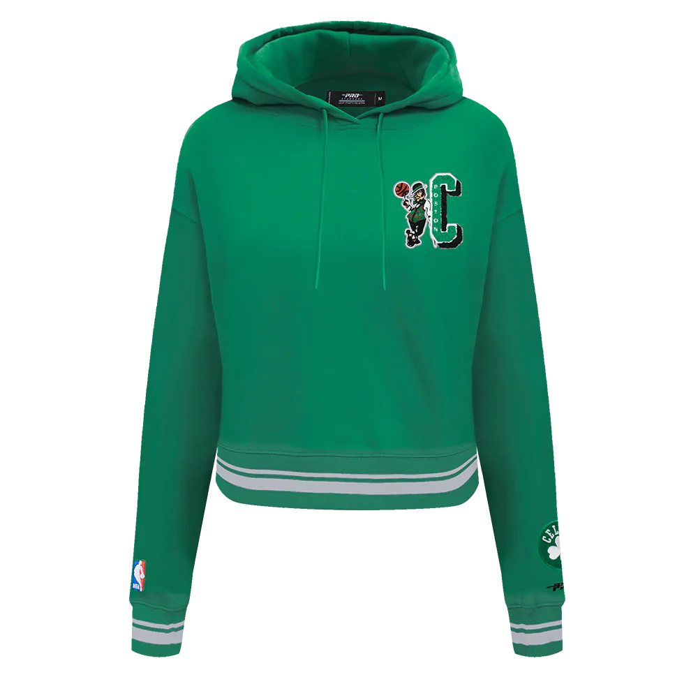 NBA BOSTON CELTICS MASHUP WOMEN'S RIB CROPPED PULLOVER HOODIE (KELLY GREEN)