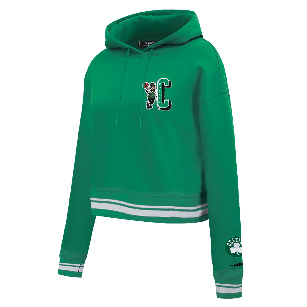 NBA BOSTON CELTICS MASHUP WOMEN'S RIB CROPPED PULLOVER HOODIE (KELLY GREEN) - Image 2