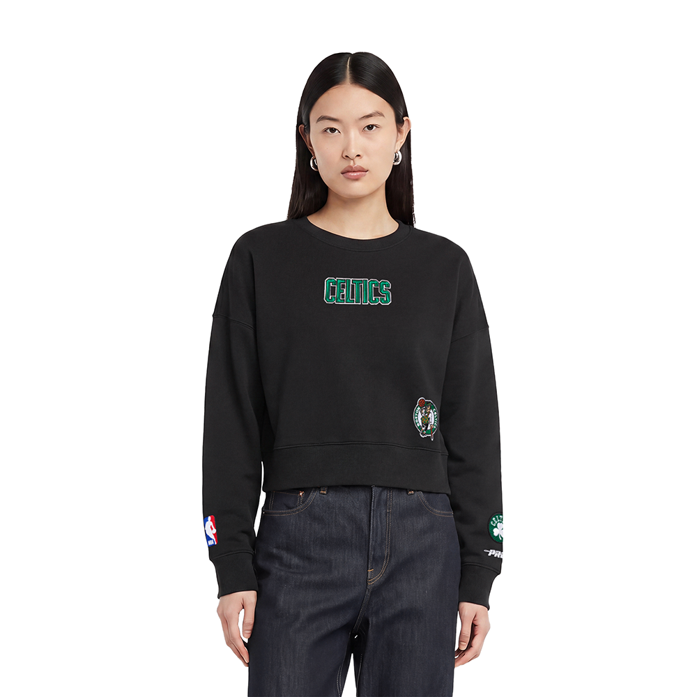 NBA BOSTON CELTICS WINGSPAN WOMEN'S FLEECE CREWNECK (BLACK) - Image 2
