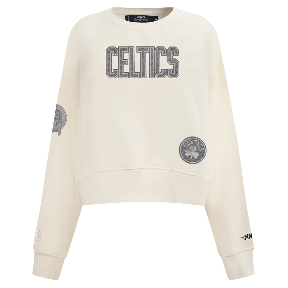 NBA BOSTON CELTICS REVERSE FRENCH TERRY WOMEN'S FLEECE CREWNECK (EGGSHELL)