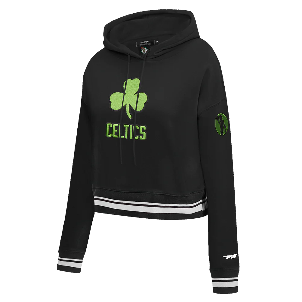 NBA BOSTON CELTICS CITY EDITION 24-25 WOMEN'S RIB FLEECE CROPPED PO HOODI (BLACK) - Image 2
