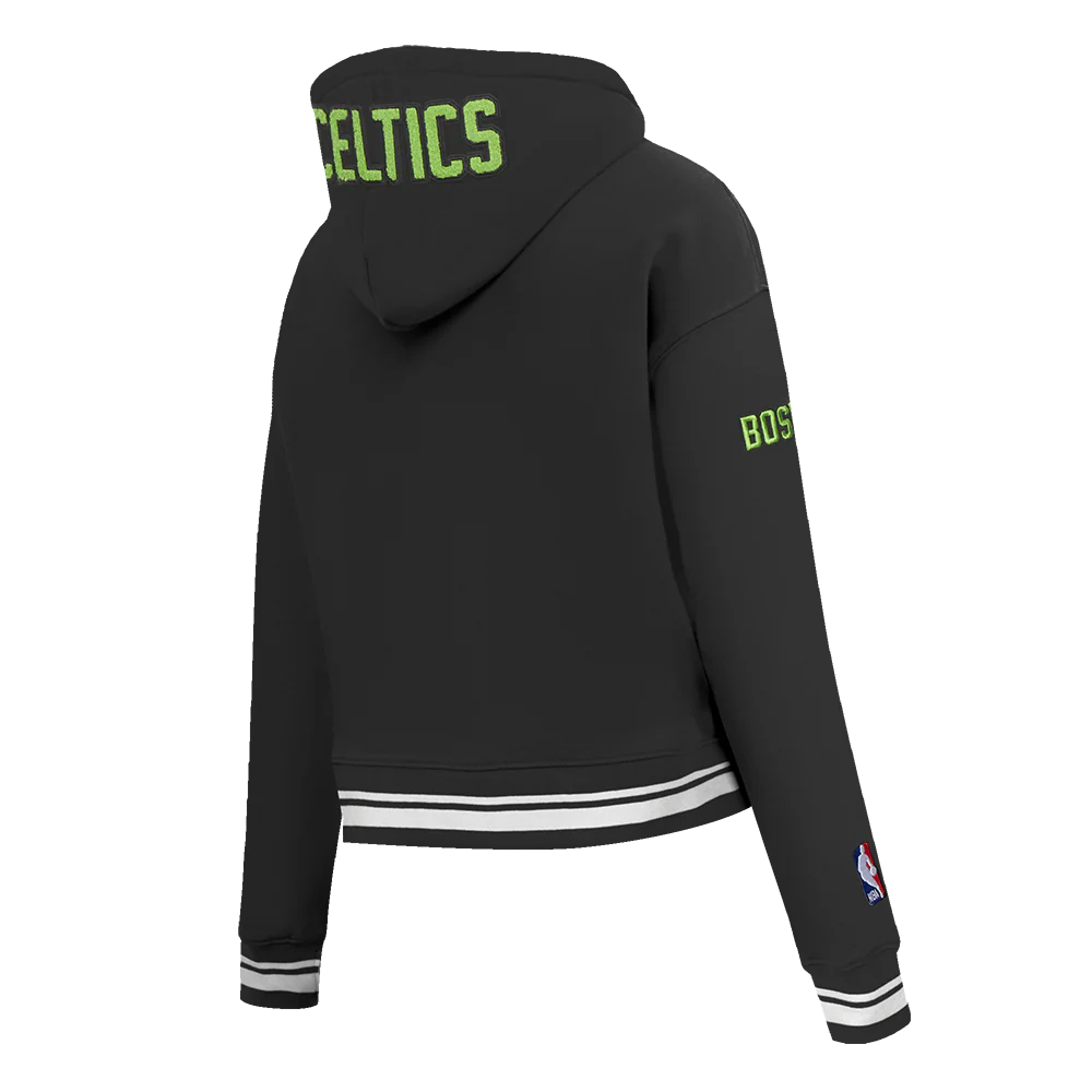 NBA BOSTON CELTICS CITY EDITION 24-25 WOMEN'S RIB FLEECE CROPPED PO HOODI (BLACK) - Image 4