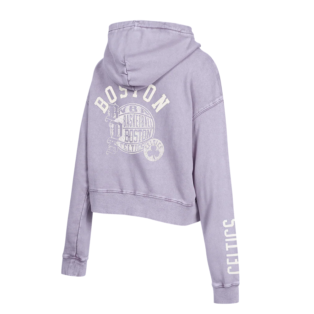 NBA BOSTON CELTICS STREET TEAM WOMEN'S ENZYME WASH FT CROPPED PO HOODIE (WASHED LILAC GRAY) - Image 4