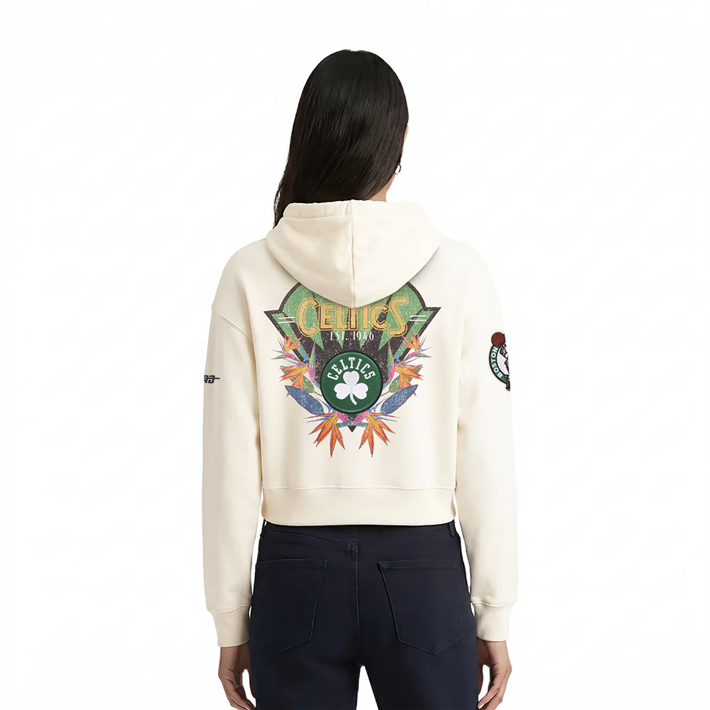 NBA BOSTON CELTICS PARADISE WOMEN'S CROPPED PULLOVER HOODIE (EGGSHELL) - Image 2