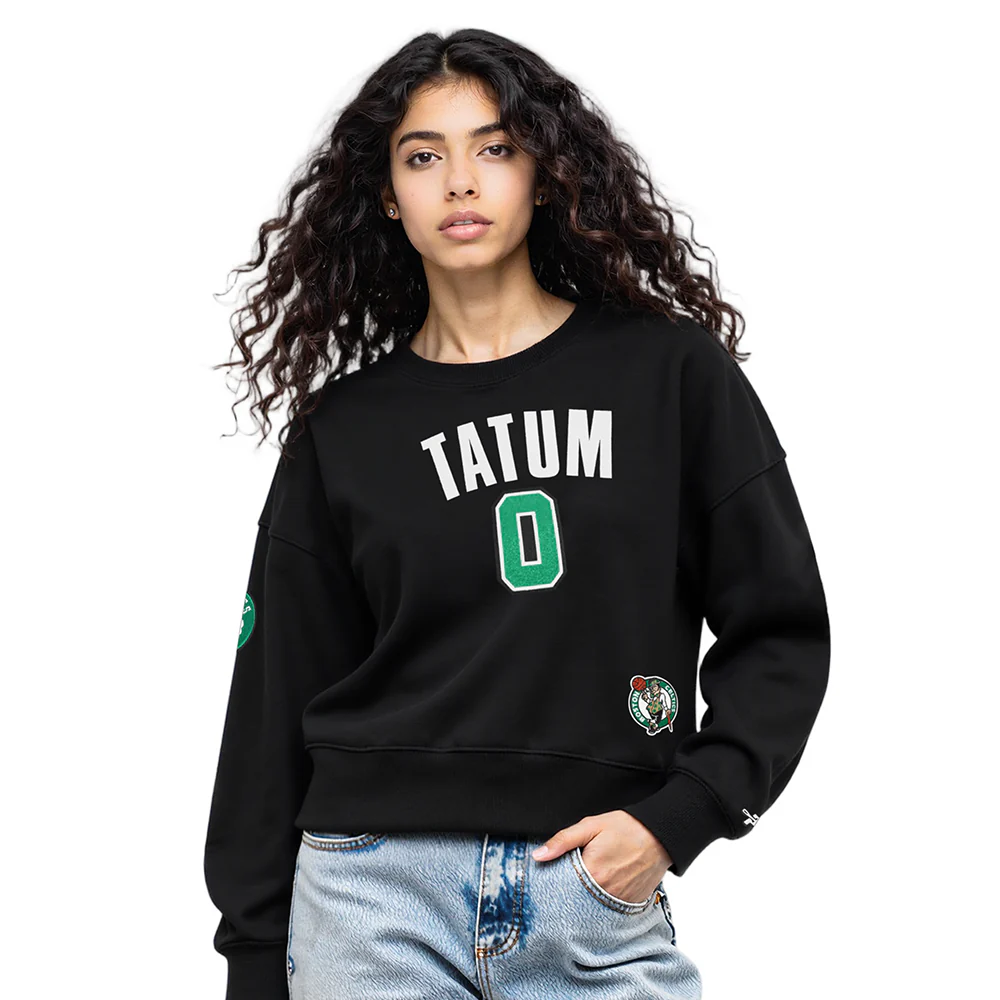 NBA BOSTON CELTICS JAYSON TATUM #0 CLASSIC PNN WOMEN'S FLC CREWNECK (BLACK)