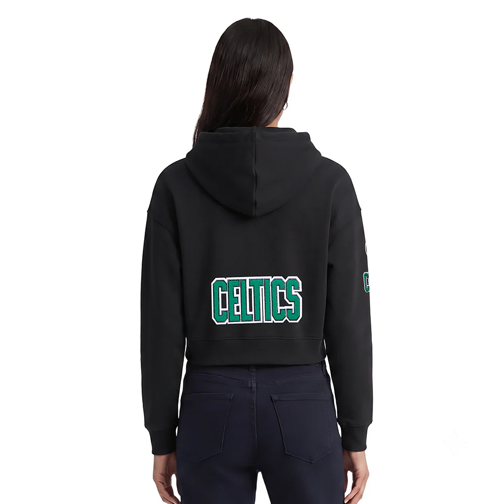 NBA BOSTON CELTICS CLASSIC WOMEN'S CROPPED PULLOVER HOODIE (BLACK) - Image 2