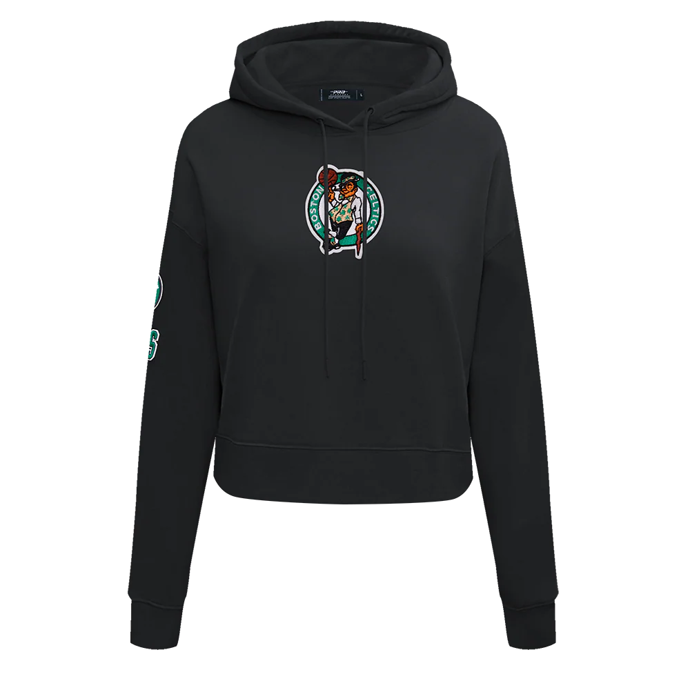 NBA BOSTON CELTICS CLASSIC WOMEN'S CROPPED PULLOVER HOODIE (BLACK) - Image 3