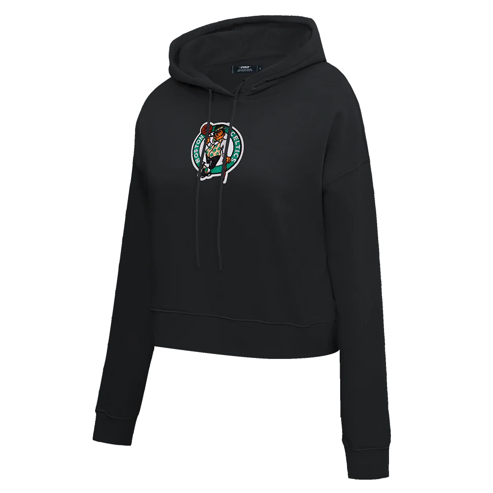NBA BOSTON CELTICS CLASSIC WOMEN'S CROPPED PULLOVER HOODIE (BLACK) - Image 4
