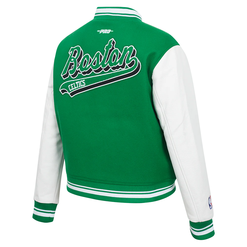 NBA BOSTON CELTICS SCRIPT TAIL WOMEN'S WOOL VARSITY JACKET (KELLY GREEN/ WHITE) - Image 4