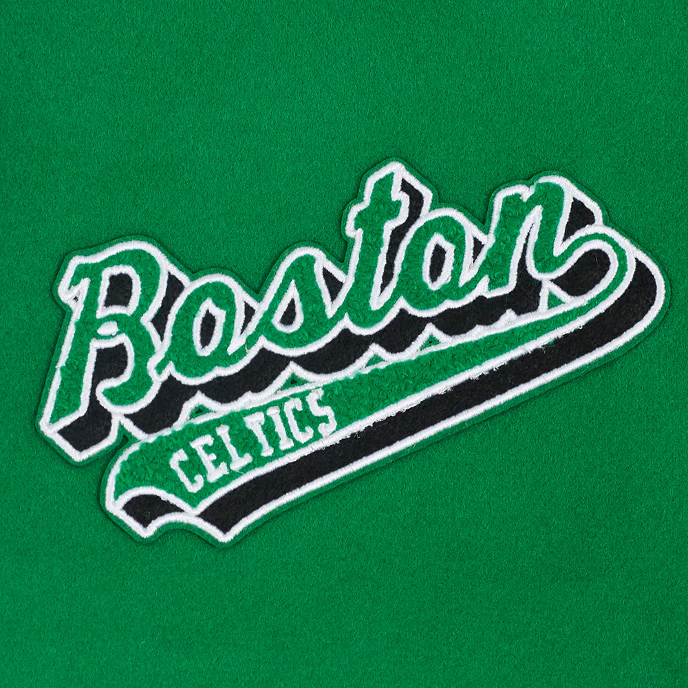 NBA BOSTON CELTICS SCRIPT TAIL WOMEN'S WOOL VARSITY JACKET (KELLY GREEN/ WHITE) - Image 5