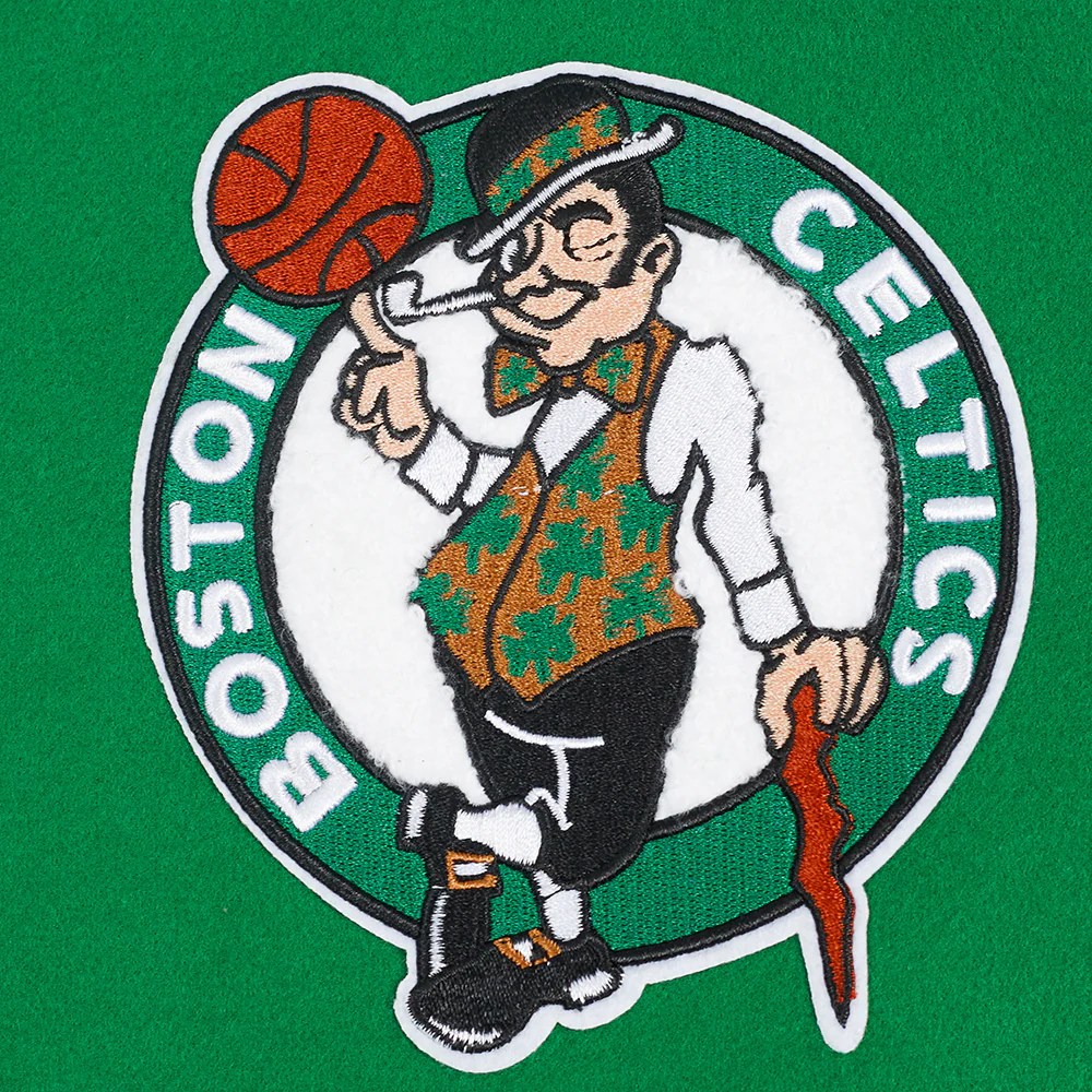 NBA BOSTON CELTICS SCRIPT TAIL WOMEN'S WOOL VARSITY JACKET (KELLY GREEN/ WHITE) - Image 6