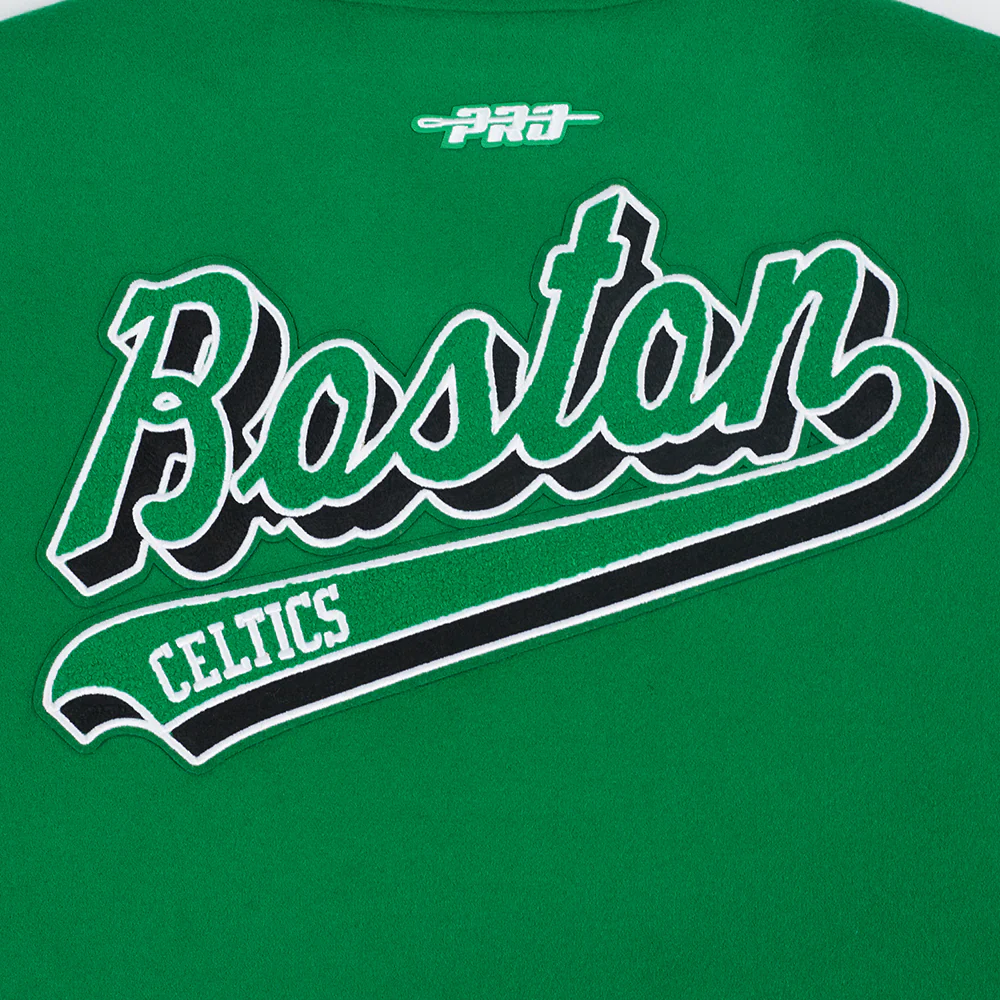 NBA BOSTON CELTICS SCRIPT TAIL WOMEN'S WOOL VARSITY JACKET (KELLY GREEN/ WHITE) - Image 7