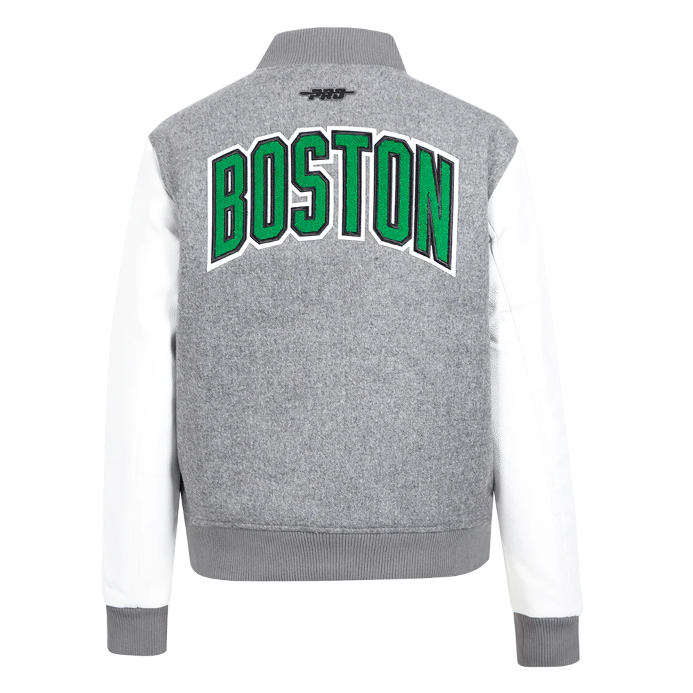 NBA BOSTON CELTICS CLASSIC WOMEN'S WOOL VARSITY JACKET (HEATHER GREY/WHITE) - Image 3
