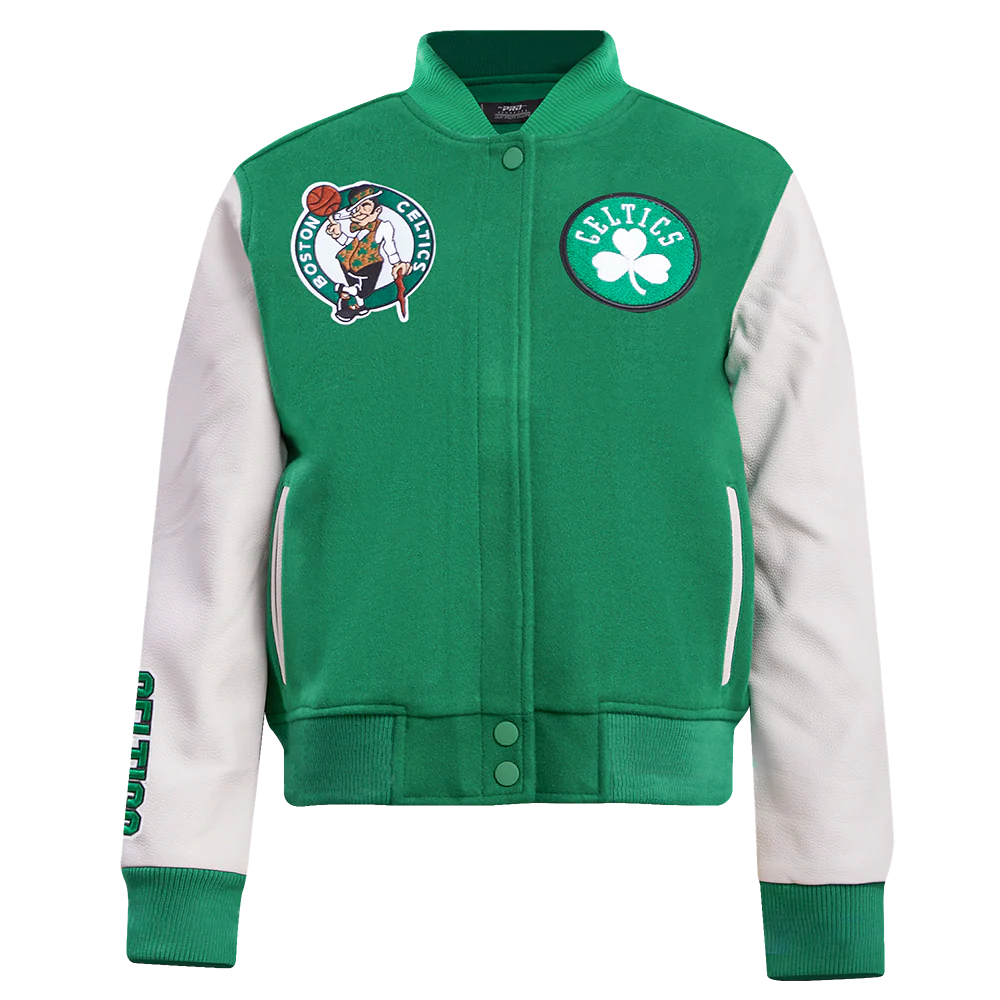 NBA BOSTON CELTICS CLASSIC WOMEN'S WOOL VARSITY JACKET (KELLY GREEN/ WHITE)