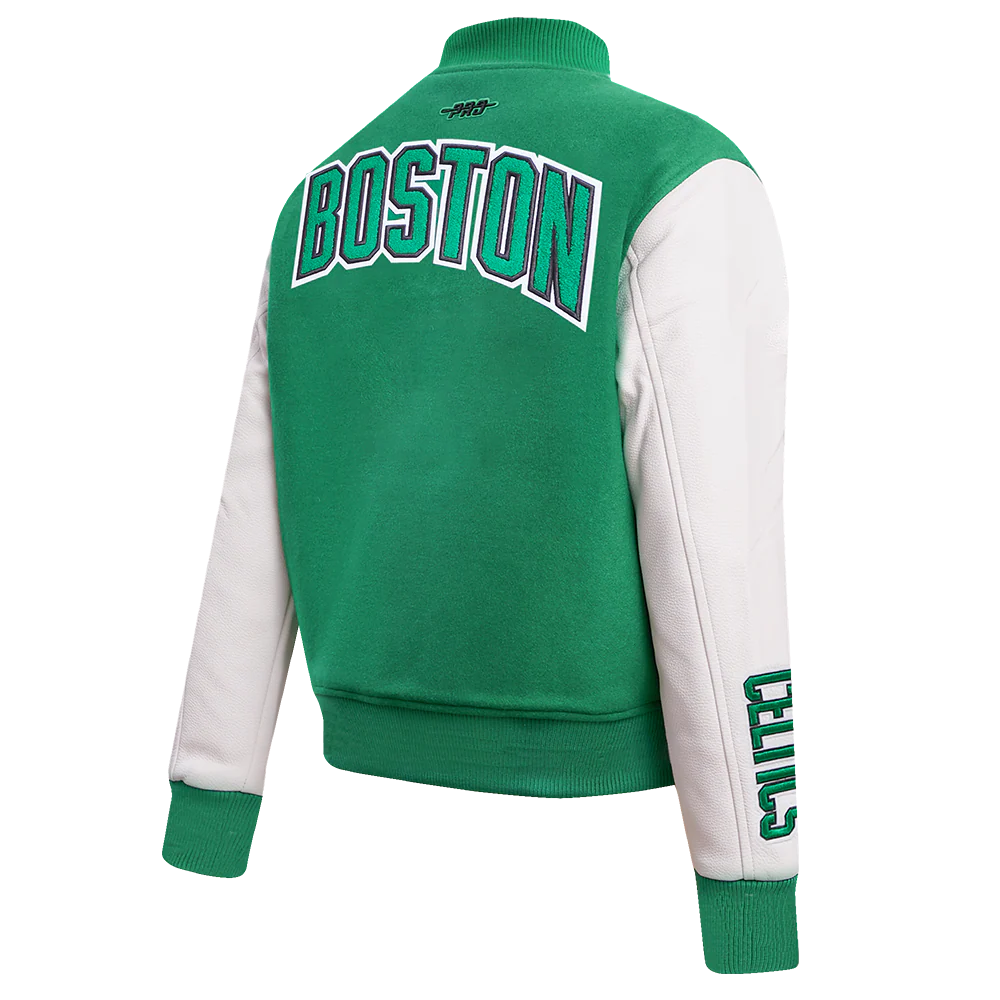 NBA BOSTON CELTICS CLASSIC WOMEN'S WOOL VARSITY JACKET (KELLY GREEN/ WHITE) - Image 3