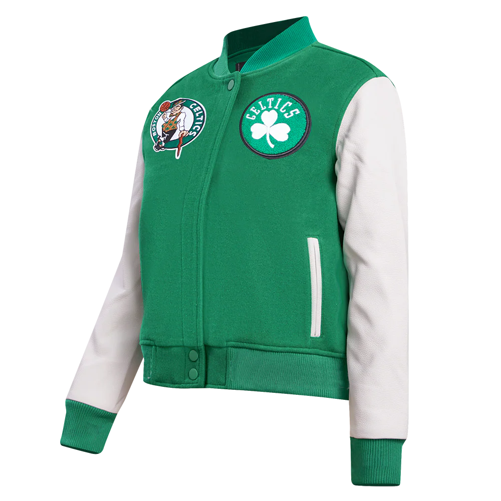 NBA BOSTON CELTICS CLASSIC WOMEN'S WOOL VARSITY JACKET (KELLY GREEN/ WHITE) - Image 2