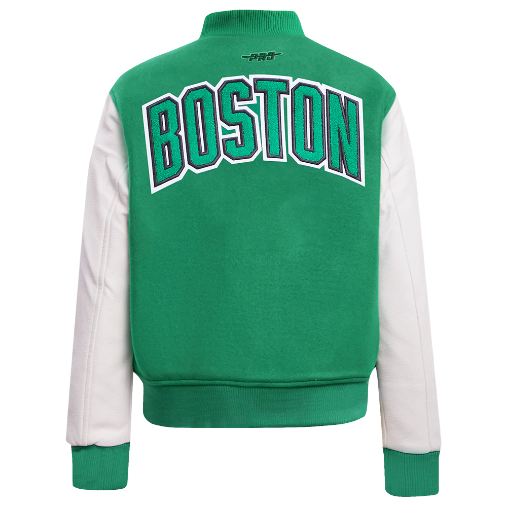 NBA BOSTON CELTICS CLASSIC WOMEN'S WOOL VARSITY JACKET (KELLY GREEN/ WHITE) - Image 4