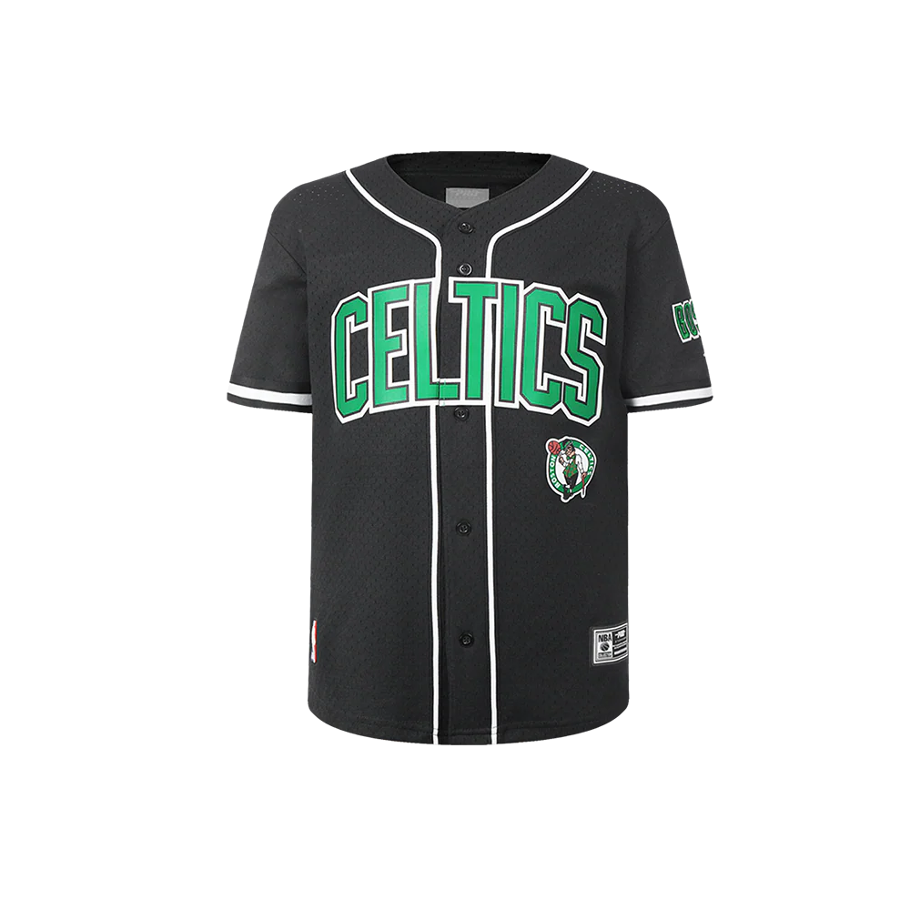 NBA BOSTON CELTICS CLASSIC LITTLE BOYS MESH BUTTON DOWN SHIRT (BLACK)