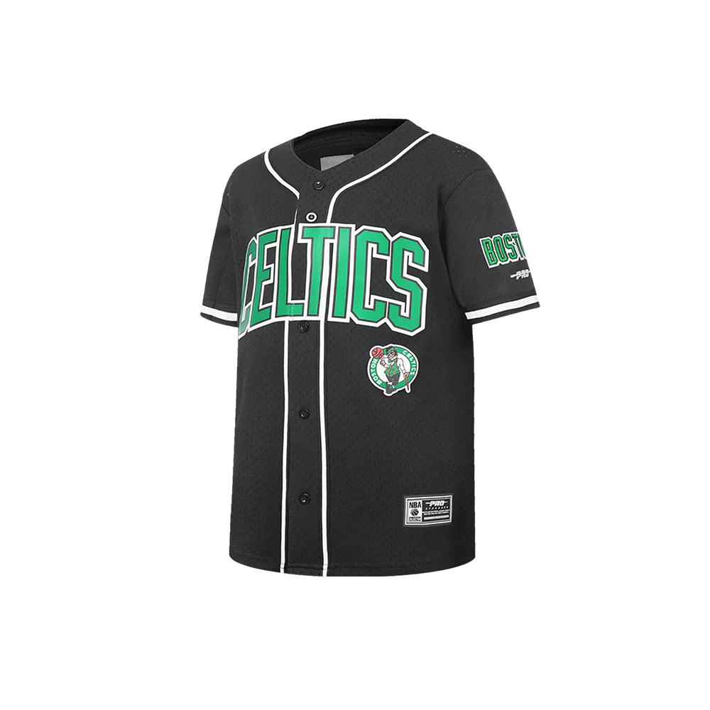 NBA BOSTON CELTICS CLASSIC LITTLE BOYS MESH BUTTON DOWN SHIRT (BLACK) - Image 2