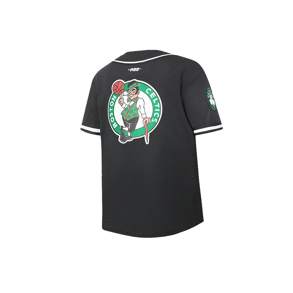 NBA BOSTON CELTICS CLASSIC LITTLE BOYS MESH BUTTON DOWN SHIRT (BLACK) - Image 4