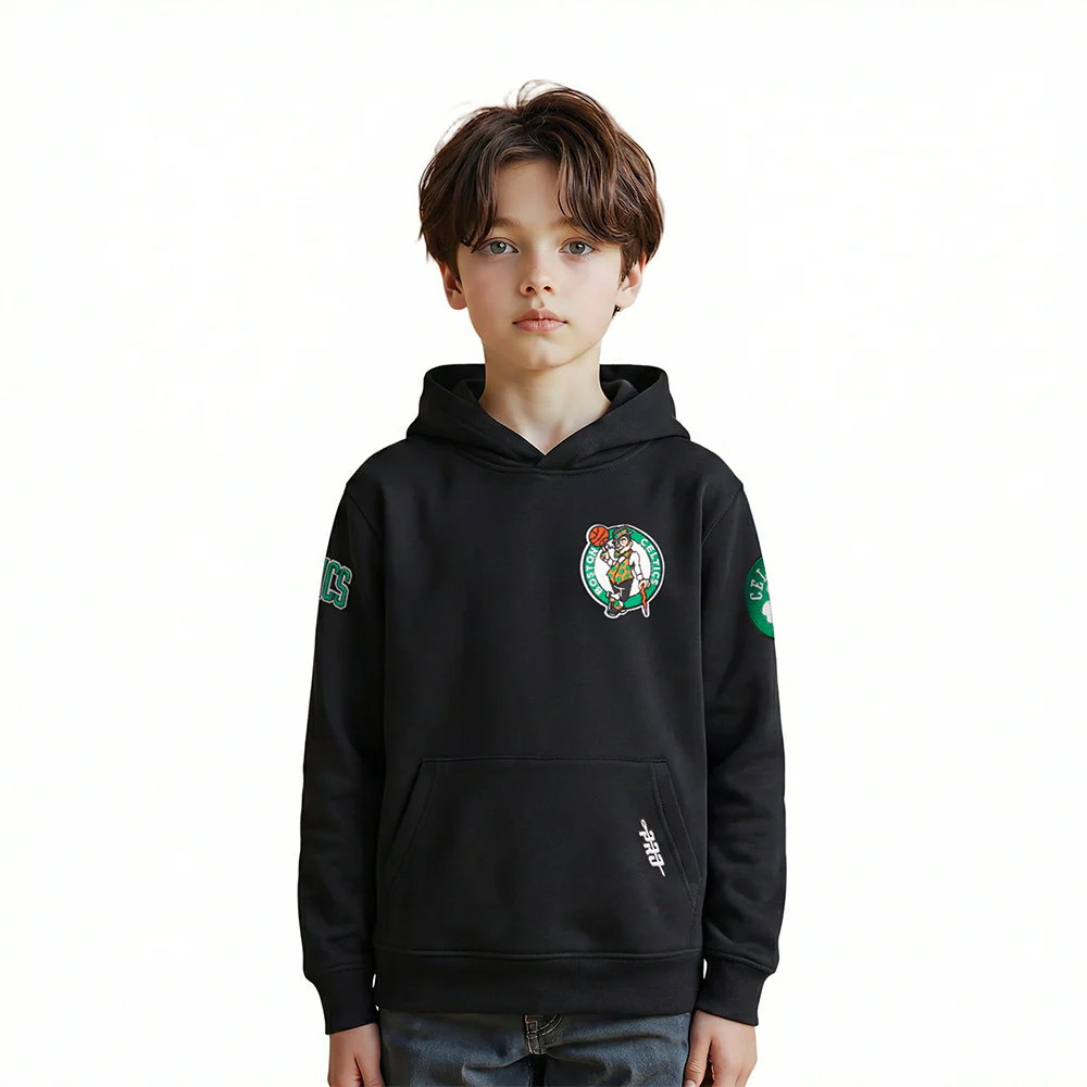 NBA BOSTON CELTICS CLASSIC LITTLE BOYS FLEECE PULLOVER HOODIE (BLACK)