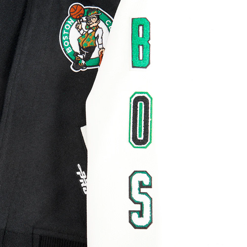 NBA BOSTON CELTICS CLASSIC LITTLE BOYS WOOL VARSITY JACKET (BLACK/WHITE) - Image 7